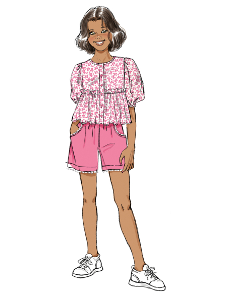 Patron Butterick 7034 A (7-14) - Haut boutonné avec short et pantalon assortis