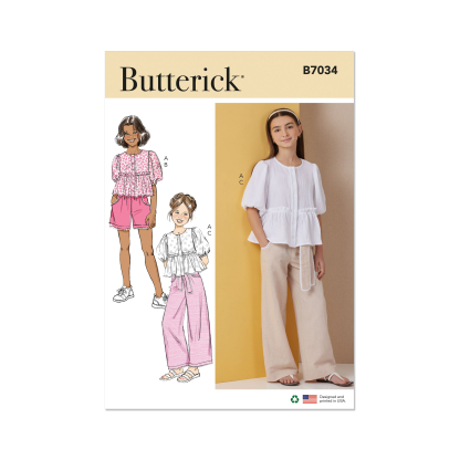 Patron Butterick 7034 A (7-14) - Haut boutonné avec short et pantalon assortis
