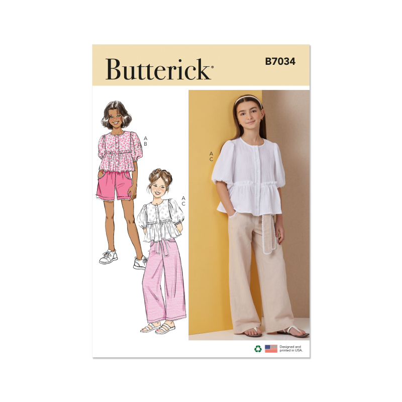 Patron Butterick 7034 A (7-14) - Haut boutonné avec short et pantalon assortis
