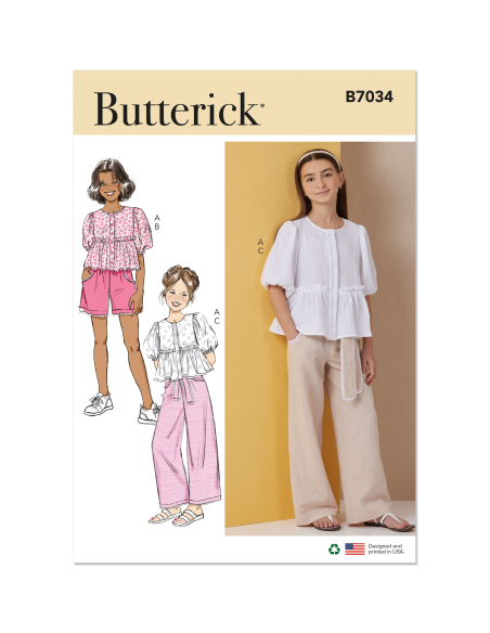 Patron Butterick 7034 A (7-14) - Haut boutonné avec short et pantalon assortis