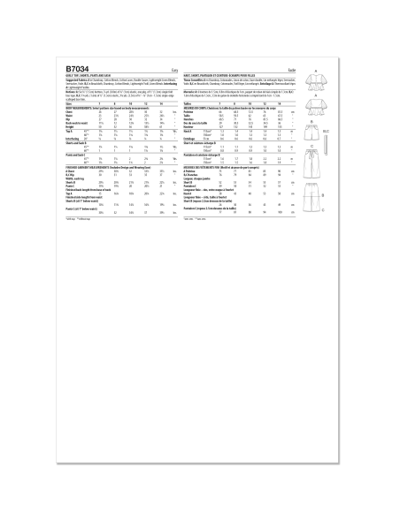 Patron Butterick 7034 A (7-14) - Haut boutonné avec short et pantalon assortis
