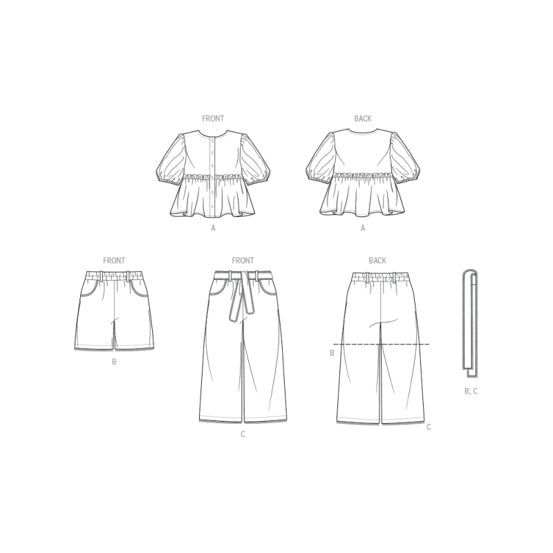 Patron Butterick 7034 A (7-14) - Haut boutonné avec short et pantalon assortis