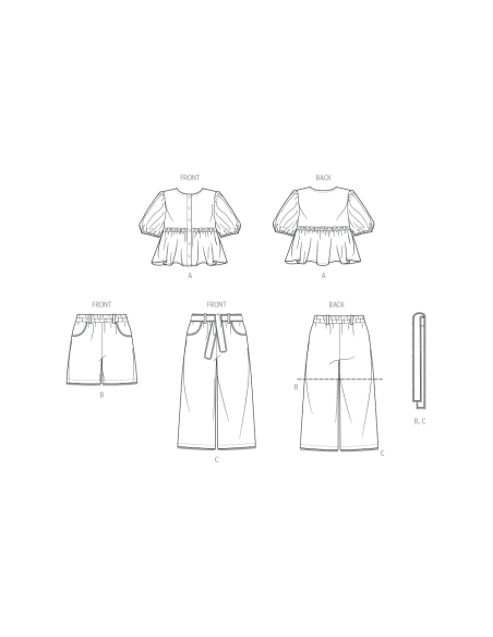 Patron Butterick 7034 A (7-14) - Haut boutonné avec short et pantalon assortis