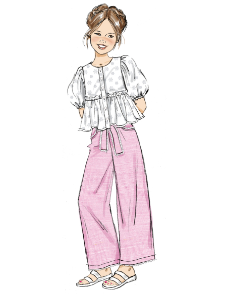 Patron Butterick 7034 A (7-14) - Haut boutonné avec short et pantalon assortis