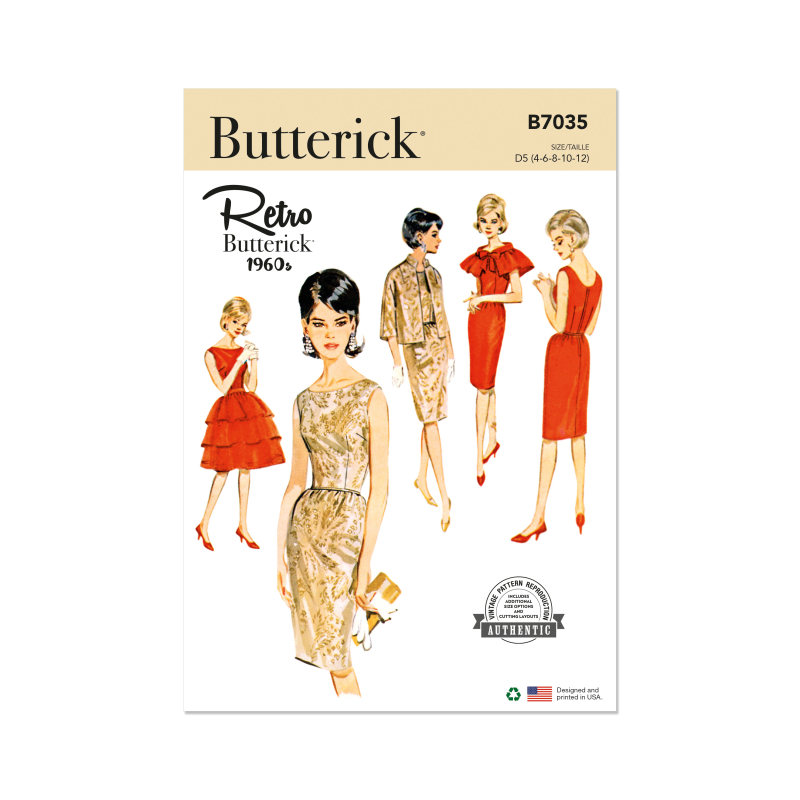Patron Butterick 7035 D5 (32-40) - Ensemble robe fourreau vintage et veste assortie