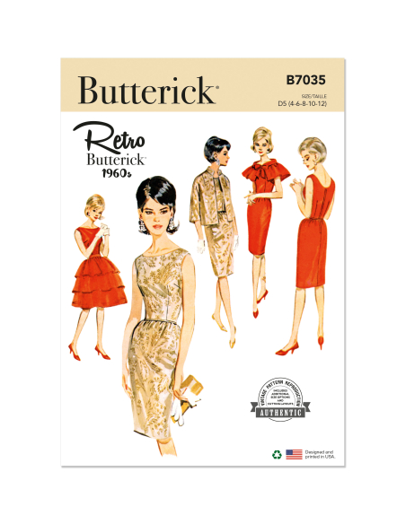 Patron Butterick 7035 D5 (32-40) - Ensemble robe fourreau vintage et veste assortie