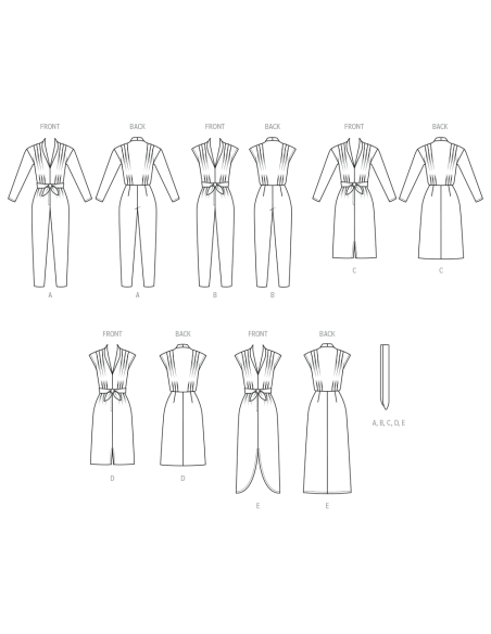 Patron Butterick 7036 H5 (34-42) - Combinaison, robe et ceinture-écharpe vintage