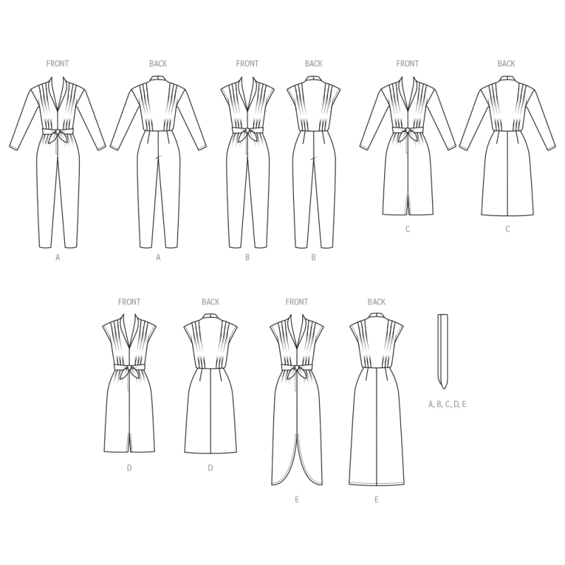 Patron Butterick 7036 U5 (44-52) - Combinaison, robe et ceinture-écharpe vintage