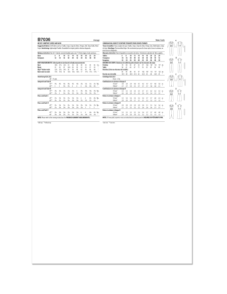 Patron Butterick 7036 U5 (44-52) - Combinaison, robe et ceinture-écharpe vintage