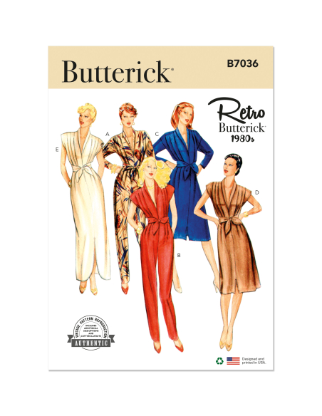 Patron Butterick 7036 U5 (44-52) - Combinaison, robe et ceinture-écharpe vintage