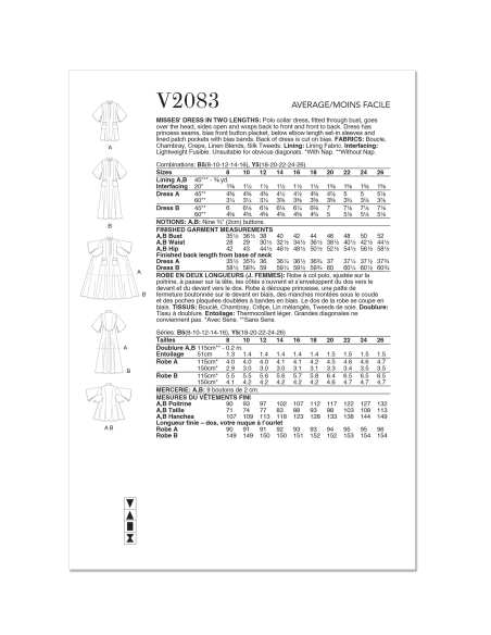 Patron Vogue 2083 B5 (36-44) - Combinaison, robe et ceinture-écharpe vintage années 1980