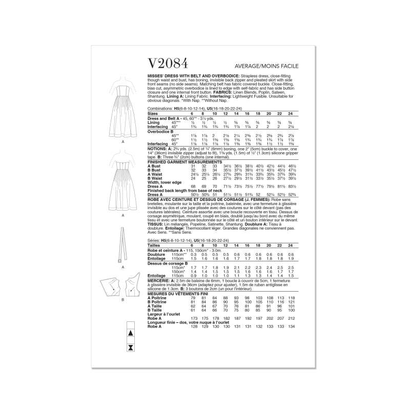 Patron Vogue 2084/H5 (34-42) - Robe sans bretelles et dessus de corsage asymétrique