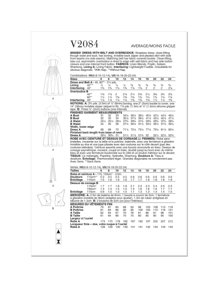 Patron Vogue 2084/H5 (34-42) - Robe sans bretelles et dessus de corsage asymétrique