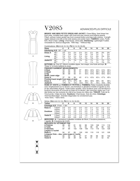 Patron Vogue 2085/D5 (32-40) - Robe ajustée et veste boléro