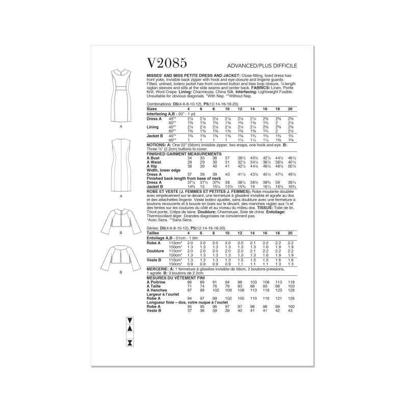 Patron Vogue 2085/P5 (40-48) - Robe ajustée et veste boléro
