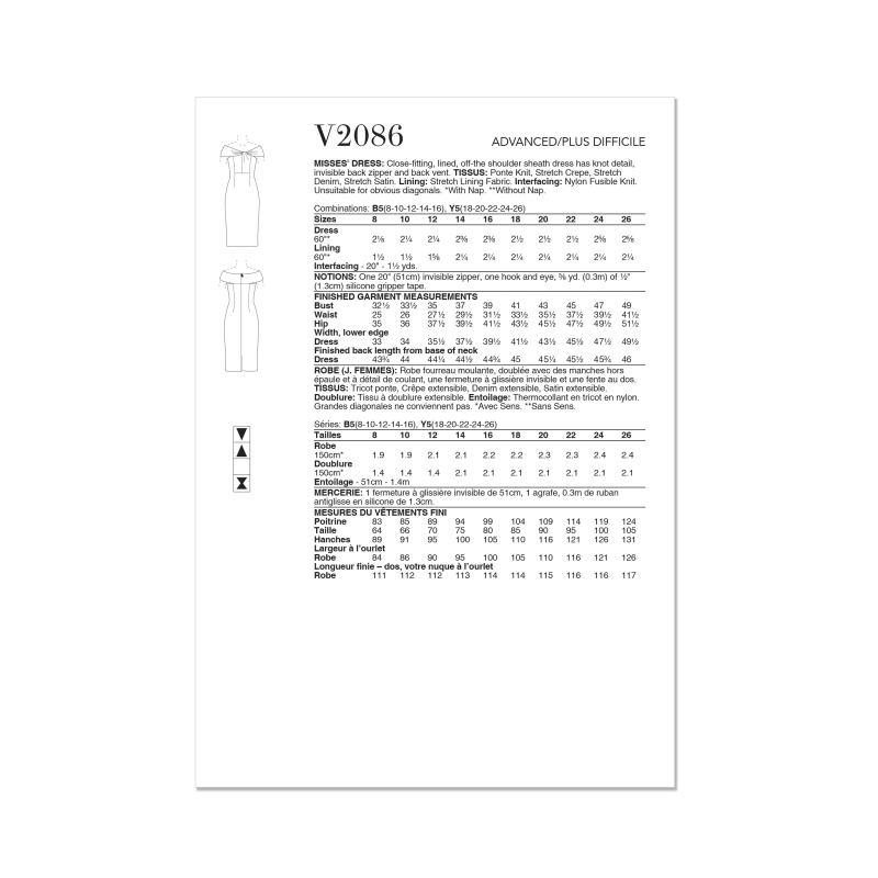 Patron Vogue 2086/Y5 (46-54) - Robe fourreau moulante à manches hors épaule