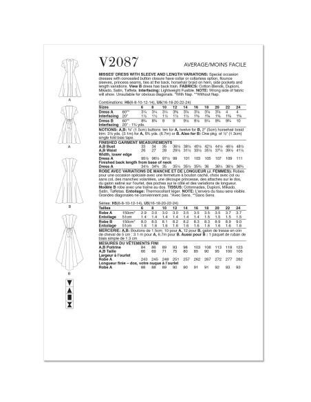 Patron Vogue 2087/H5 (34-42) - Robes à manches volantées pour occasions spéciales