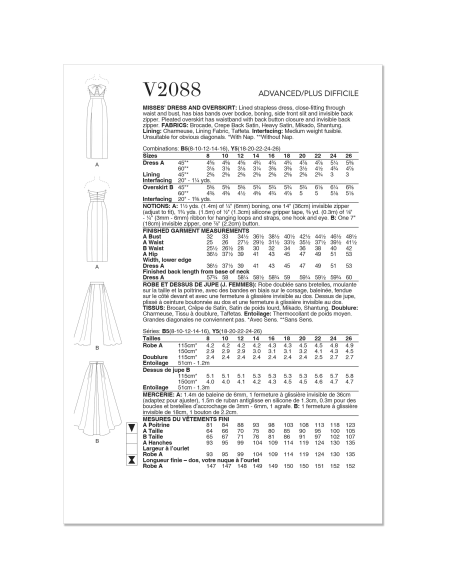 Patron Vogue 2088/B5 (36-44) - Robe bustier fendue et jupe plissée avec ceinture