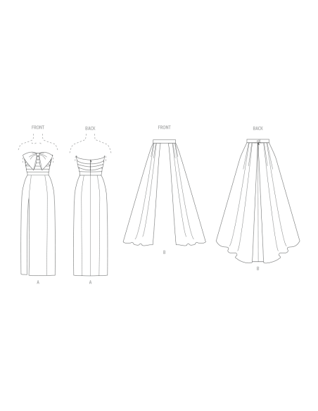 Patron Vogue 2088/B5 (36-44) - Robe bustier fendue et jupe plissée avec ceinture