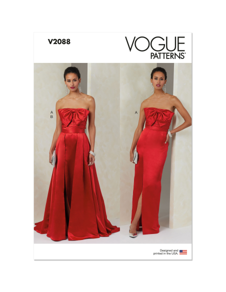 Patron Vogue 2088/Y5 (46-54) - Robe bustier fendue et jupe plissée avec ceinture
