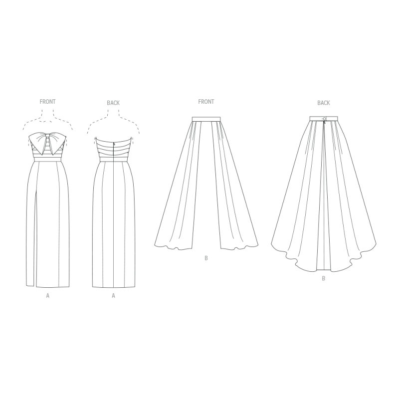 Patron Vogue 2088/Y5 (46-54) - Robe bustier fendue et jupe plissée avec ceinture