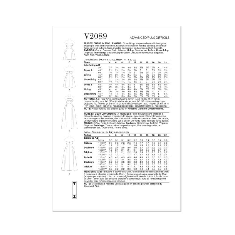 Patron Vogue 2089/R5 (42-50) - Robe bustier moulante à effet sculptant