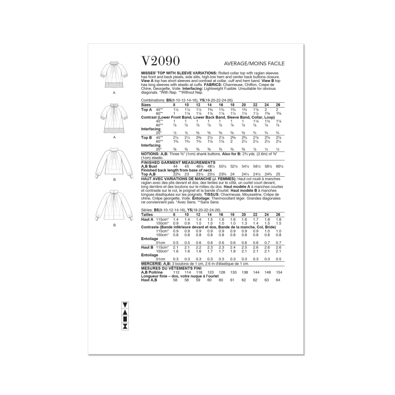Patron Vogue 2090/B5 (36-42) - Haut col roulé à plis et manches raglan