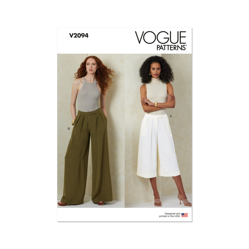 Patron Vogue 2094/B5 (36-44) - Pantalon à jambes larges avec plis et ceinture boutonnée