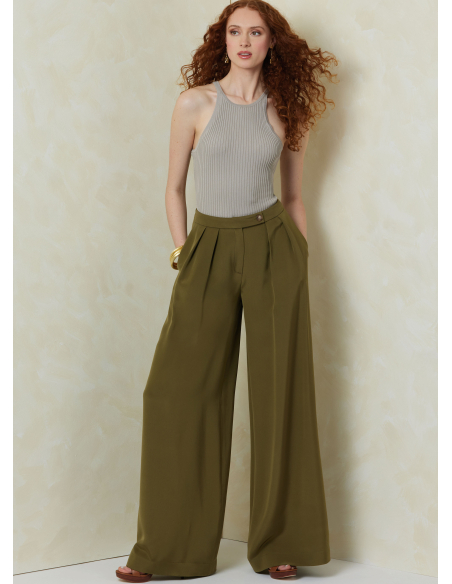 Patron Vogue 2094/B5 (36-44) - Pantalon à jambes larges avec plis et ceinture boutonnée