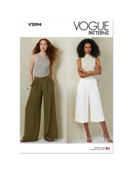 Patron Vogue 2094/Y5 (46-54) - Pantalon à jambes larges avec plis et ceinture boutonnée