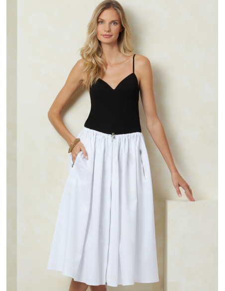 Patron Vogue 2095/A (36-50) - Jupe évasée plissée avec ouverture zippée et cordon