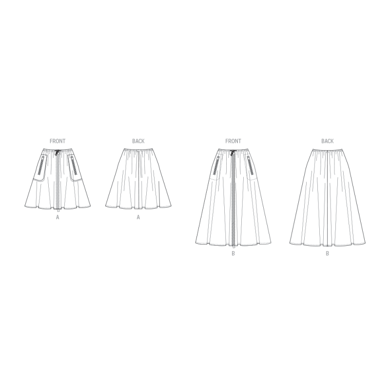 Patron Vogue 2095/A (36-50) - Jupe évasée plissée avec ouverture zippée et cordon