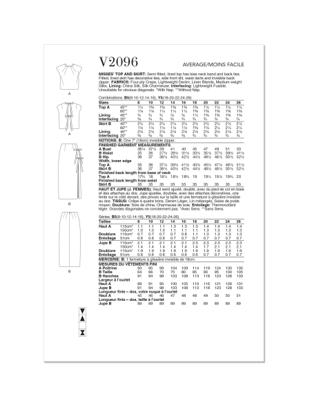 Patron Vogue 2096/B5 (36-44) - Haut semi-ajusté et jupe fendue avec détails décoratifs
