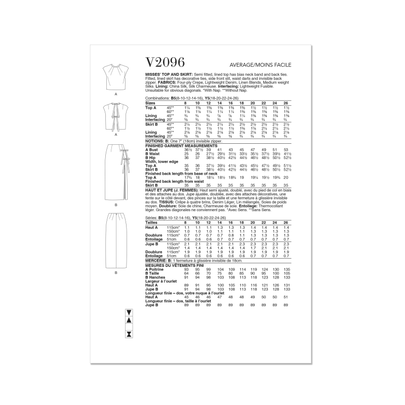 Patron Vogue 2096/Y5 (46-54) - Haut semi-ajusté et jupe fendue avec détails décoratifs