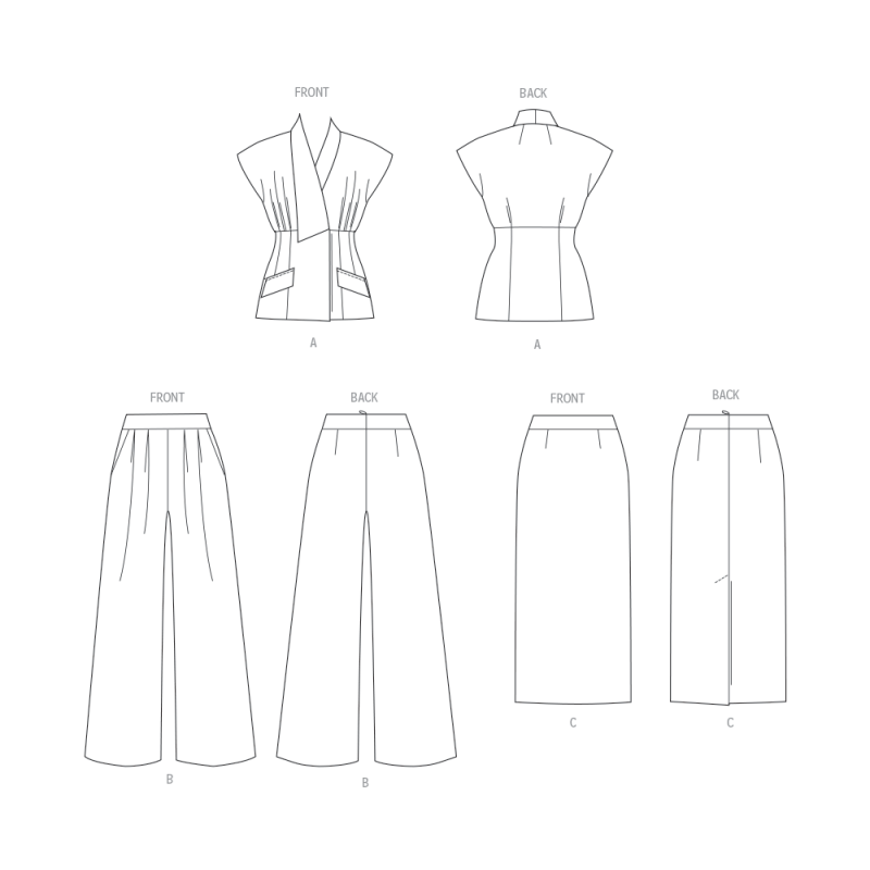 Patron Vogue 2097/H5 (34-42) - Ensemble haut col asymétrique, jupe ajustée et pantalon semi-ajusté