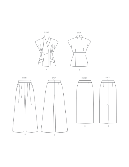 Patron Vogue 2097/U5 (44-52) - Ensemble haut col asymétrique, jupe ajustée et pantalon semi-ajusté