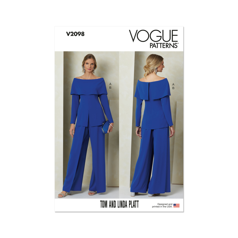 Patron Vogue 2098/Y5 (46-54) - Haut moulant à manches hors épaule et pantalon à jambes larges