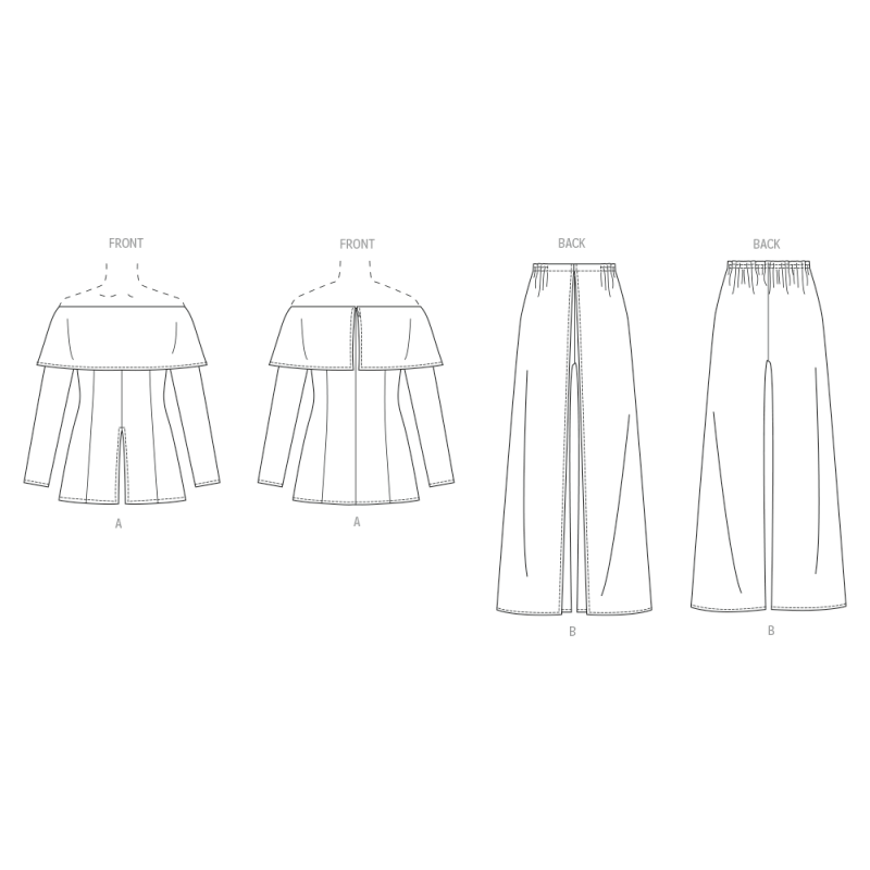 Patron Vogue 2098/Y5 (46-54) - Haut moulant à manches hors épaule et pantalon à jambes larges