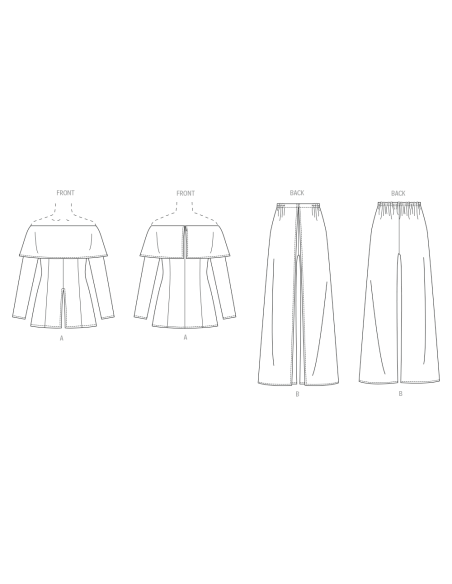 Patron Vogue 2098/Y5 (46-54) - Haut moulant à manches hors épaule et pantalon à jambes larges