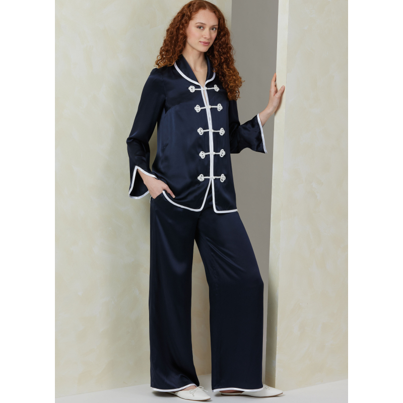 Patron Vogue 2099 (32-54) - Haut col châle à brandebourgs et pantalon évasé à attaches