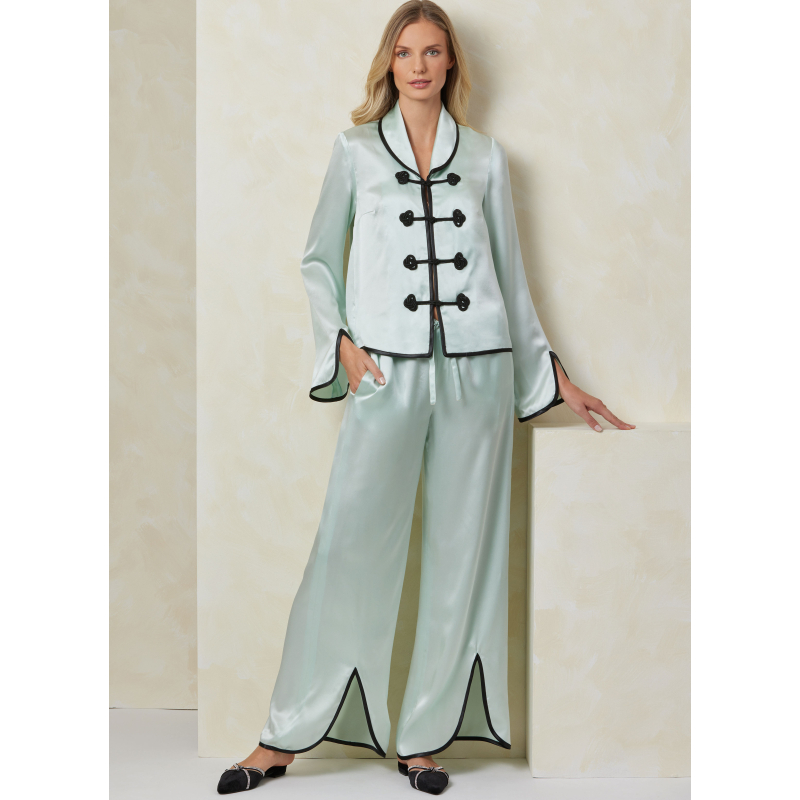 Patron Vogue 2099 (32-54) - Haut col châle à brandebourgs et pantalon évasé à attaches