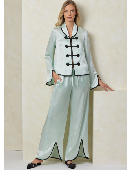 Patron Vogue 2099 (32-54) - Haut col châle à brandebourgs et pantalon évasé à attaches