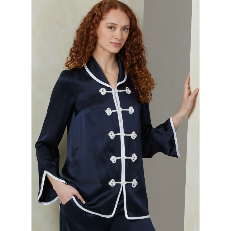 Patron Vogue 2099 (32-54) - Haut col châle à brandebourgs et pantalon évasé à attaches