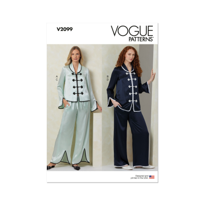 Patron Vogue 2099 (32-54) - Haut col châle à brandebourgs et pantalon évasé à attaches