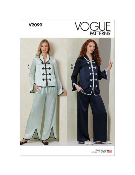 Patron Vogue 2099 (32-54) - Haut col châle à brandebourgs et pantalon évasé à attaches