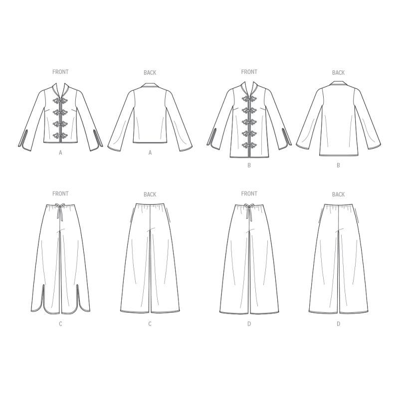 Patron Vogue 2099 (32-54) - Haut col châle à brandebourgs et pantalon évasé à attaches