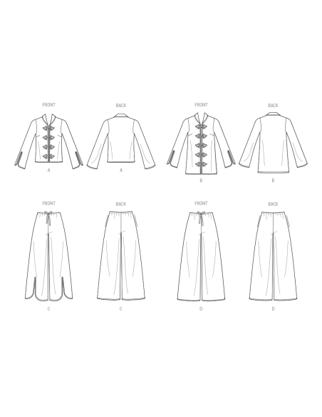 Patron Vogue 2099 (32-54) - Haut col châle à brandebourgs et pantalon évasé à attaches