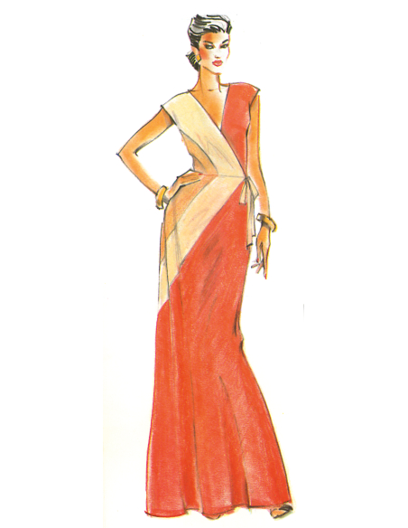 Patron Vogue 2100/R5 (42-50) - Robe portefeuille vintage ajustée à deux couleurs