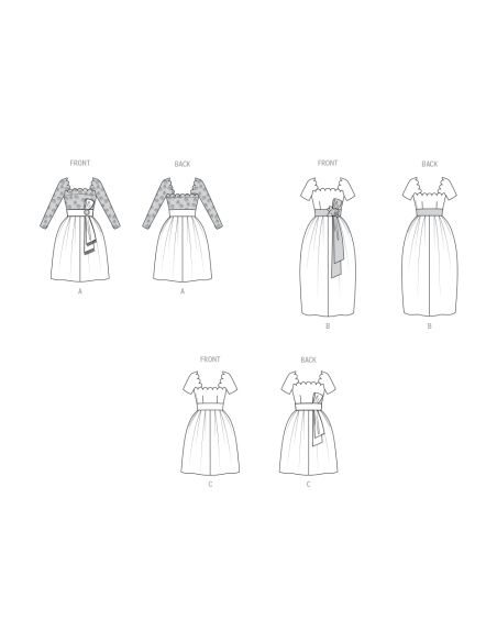 Patron Vogue 2101/H5 (34-42) - Robe vintage à encolure festonnée et ceinture-écharpe