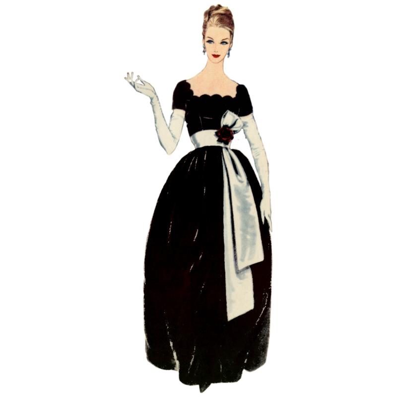 Patron Vogue 2101/U5 (44-52) - Robe vintage à encolure festonnée et ceinture-écharpe